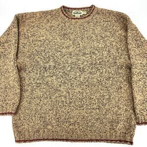 VTG Hong Kong Eddie Bauer Legends Tan Crewneck Wool Sweater Red Trim Size XL